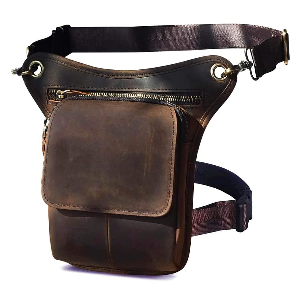 Leather Waist Pack Casual Drop Leg Bag for Men Women Outdoor Travel Sports Motorcycle Bike Cycling Tactical Hiking Bum Bag Camping Pouch Pocket Sling