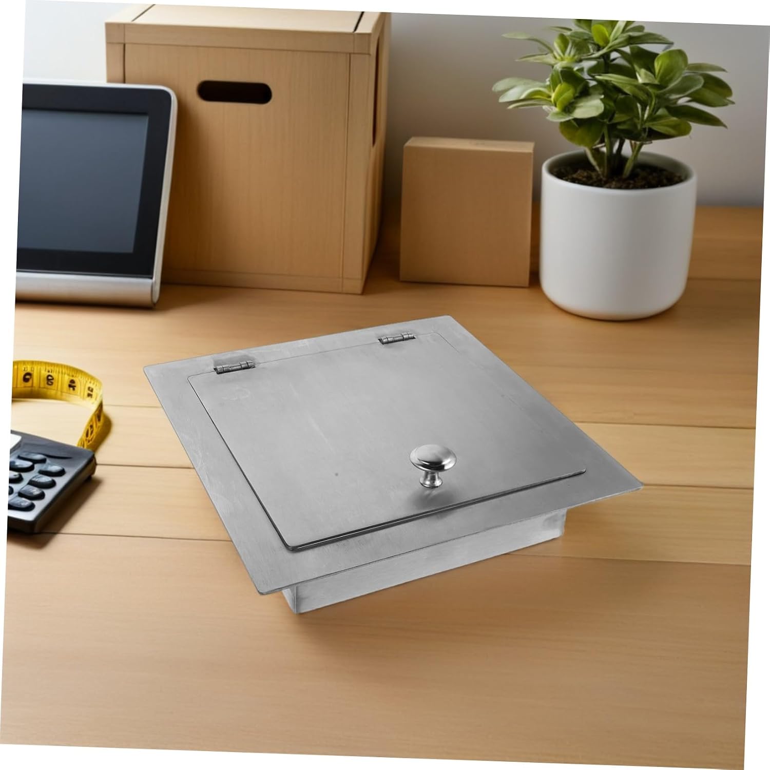 Lurrose Square 24cm Stainless Steel Kitchen Trash Can Lid Cover, Recessed Countertop Garbage Bin Flap, Drop-in Cabinet Trash Flap for Bathroom and Kitchen Use
