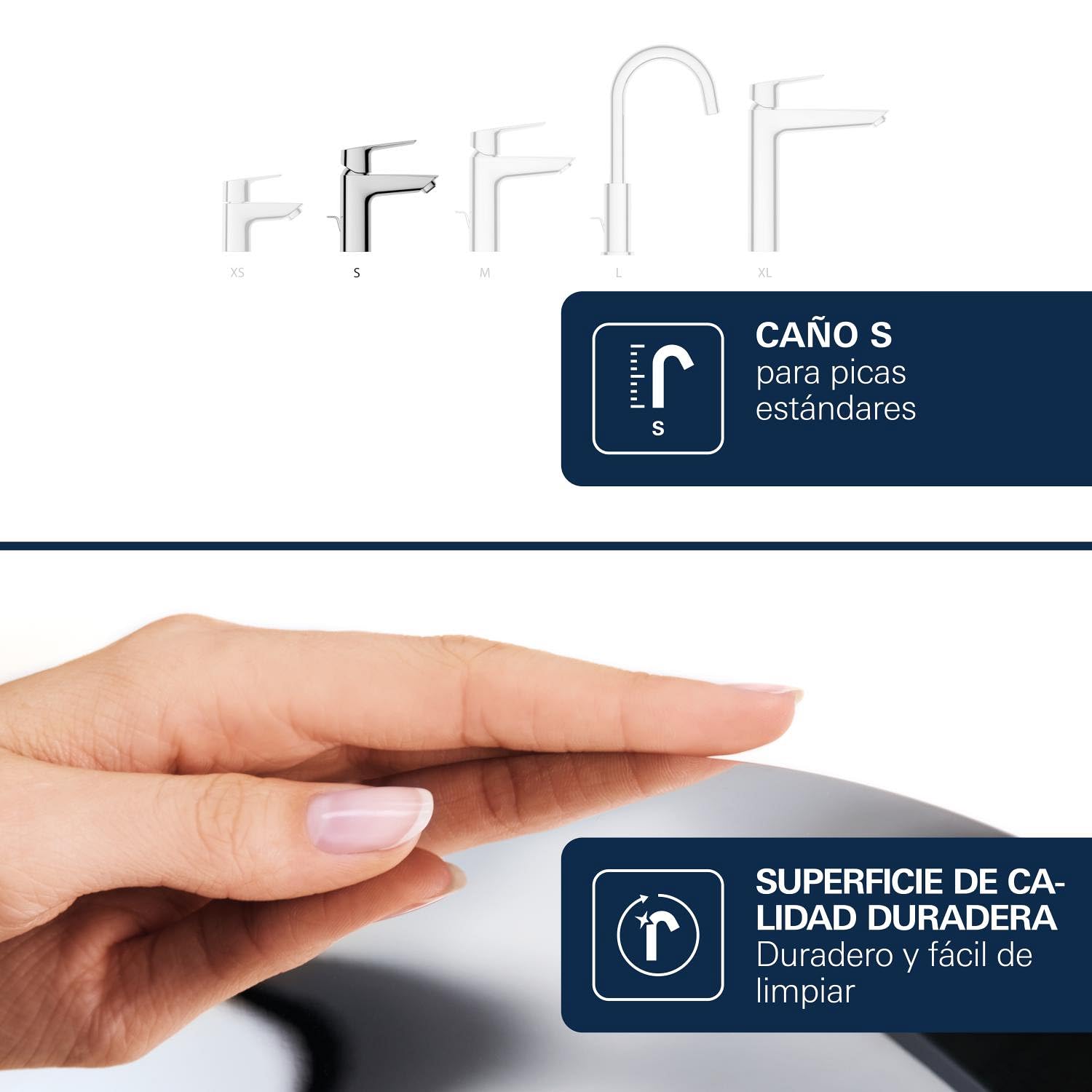 GROHE Dice Grifo de Lavabo S con Desagüe Push-Open (Cartucho Cerámico 28 mm, Ahorro de Agua y Energía, Conexiones 3/8", Fácil de Instalar QuickTool Incluido), Cromado, 1018610000
