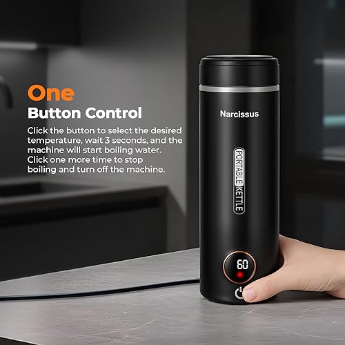 Miniatura 5 de Narcissus P420 - Hervidores eléctricos de viaje, 400 W, hervidor eléctrico portátil pequeño para hervir rápidamente, 14.2 onzas, diseño de botón de