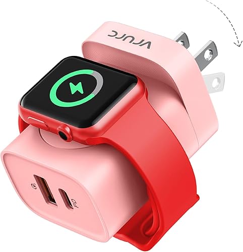 VRURC Cargador para iPhone y Apple Watch, bloque de carga rápida USB C de 20 W, adaptador de viaje compacto 3 en 1 con 2 puertos para iPhone
