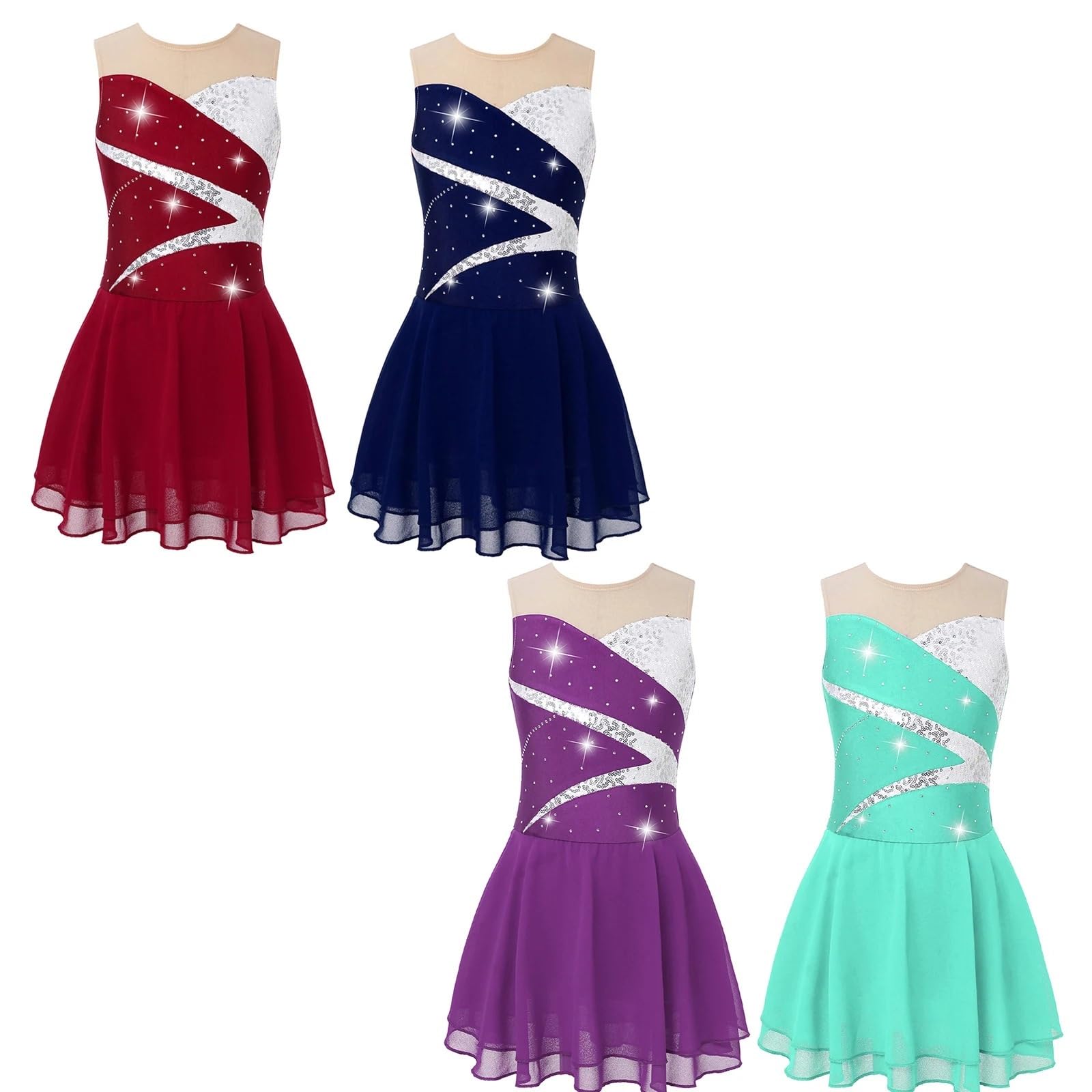 Gymnastikanzug Mädchen Mädchen Ballettkleid Eiskunstlaufkleid Ärmellos Glänzend Tutu Tanz Gymnastik Trikotkleid Ballerina Bühnenkleidung(Red,8)