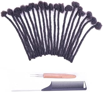 0.6cm Width 4 Inch 30 Strands 100% Human Hair Loc Extensions, Full Handmade Dreadlock Extensions for Men Women Kids Can Be Dyed and Bleached with Needle and Comb 100% Unprocessed Natural Black