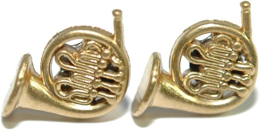 Gold Colored French Horn Stud Earrings (S025)
