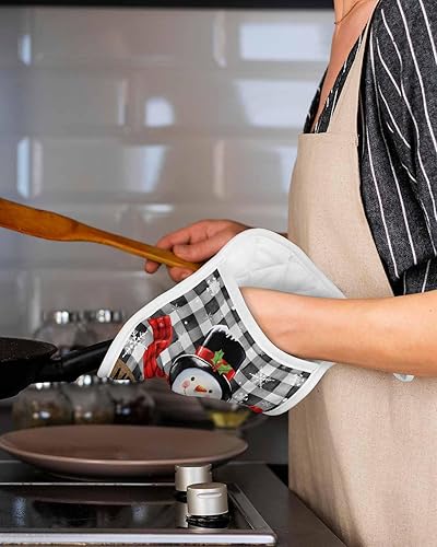Miniatura 5 de Snowman Plaid Black 2Pcs Pot Holders for Kitchen,Non Slip & Heat Insulation Terry Cloth Potholder Set with Pocket,Thick Hot Pad Oven Mitts Trivet