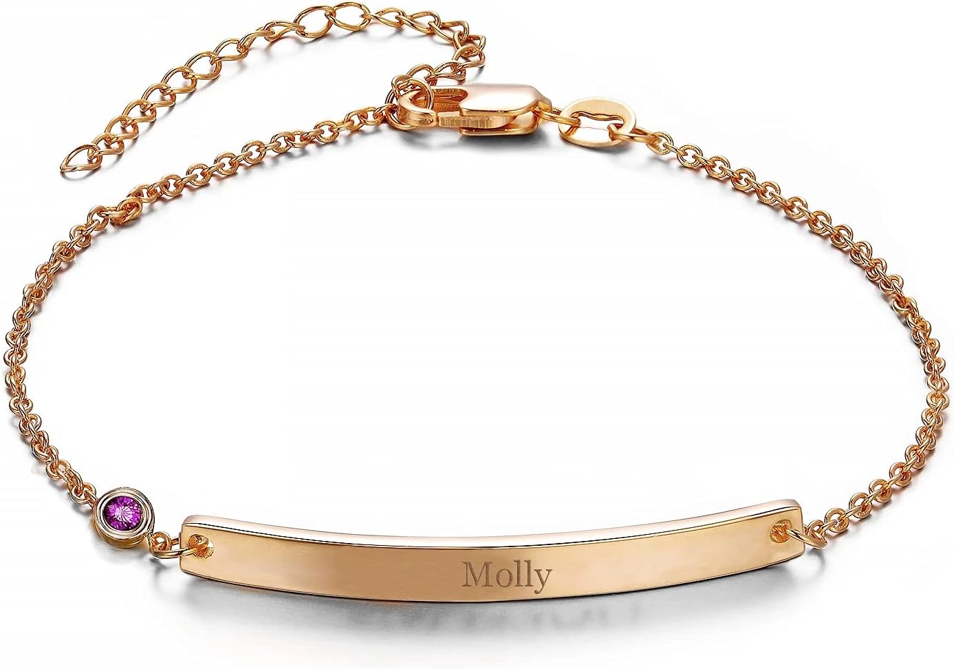 Name Bar Bracelet Personalized, Engrave Name ID Bar Chain Bracelet with Synthetic Birthstone Gift for Women