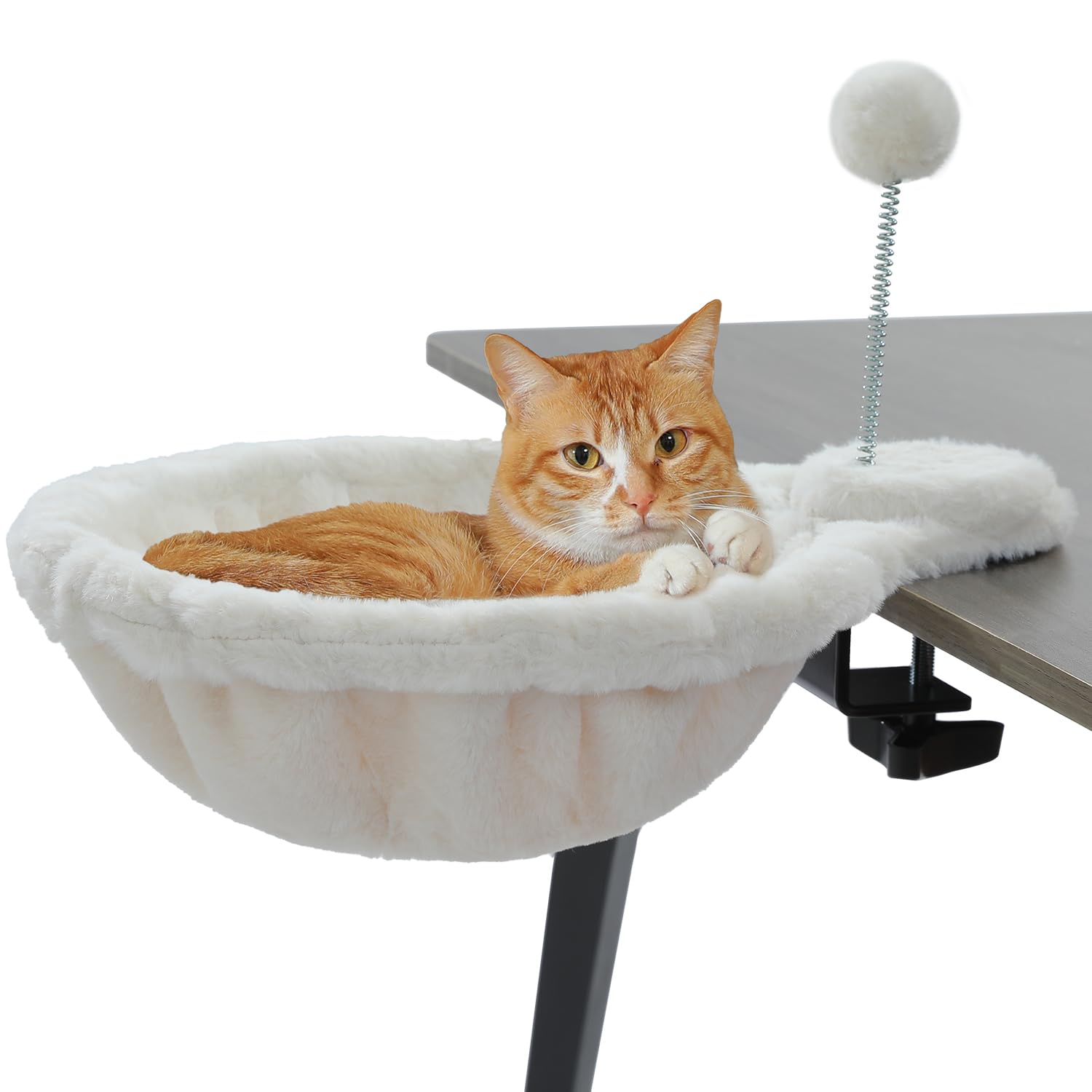 PAWZ Road Katzenbett für Schreibtisch mit interaktivem Plüschball, Katzenkorb, Abnehmbarer tragbarer Katzenbettständer, Katzen Hängematte für Kratzen, Katzenbett, unterstützt bis zu18kg