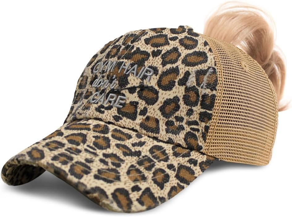 Ponytail Cap Women's Baseball Cap Embroidered Gym Hair Don't Care Sun Hat with Ponytail Hole High Pony Hat