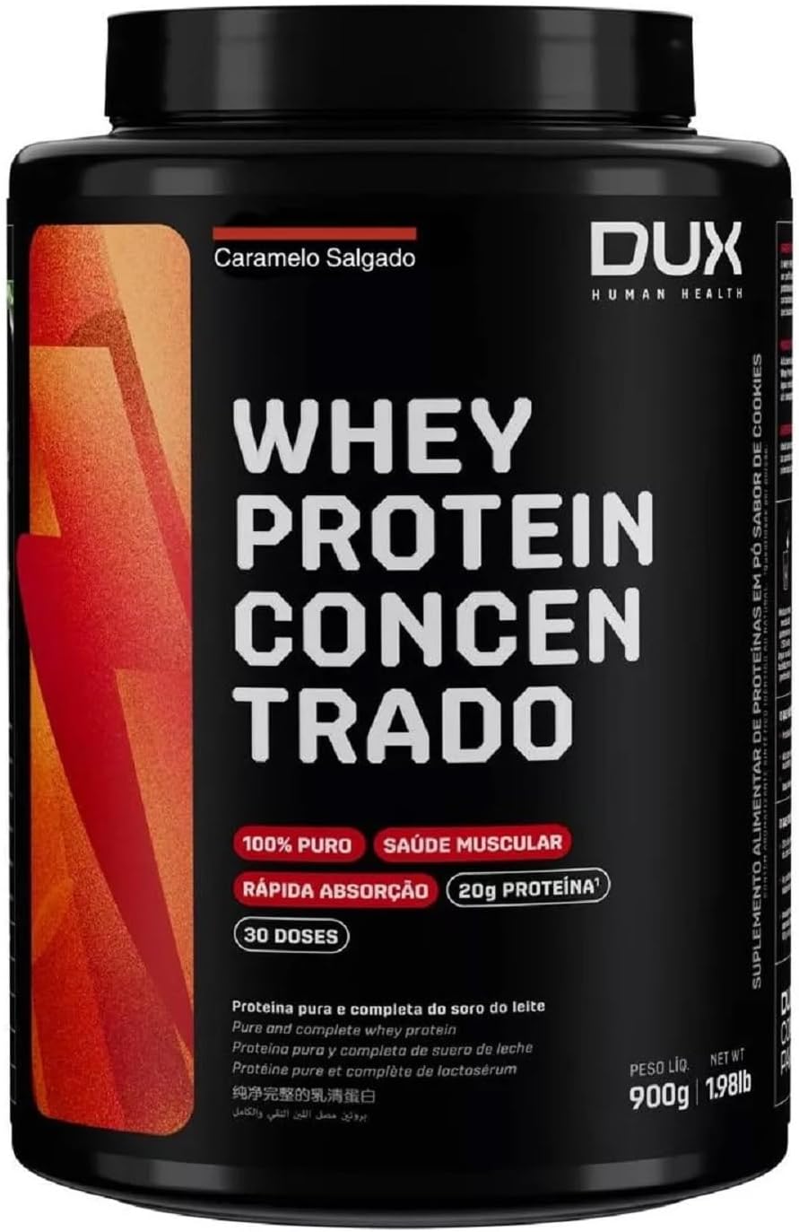 Whey Protein Concentrado Caramelo Salgado Pote 900g – Contribui para o Ganho Muscular Hipertrofia – Dux Human Health