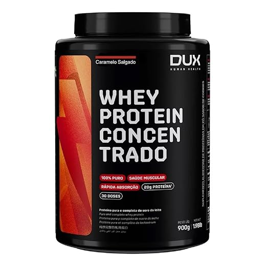 Whey Protein Concentrado Caramelo Salgado Pote 900g – Contribui para o Ganho Muscular Hipertrofia – Dux Human Health