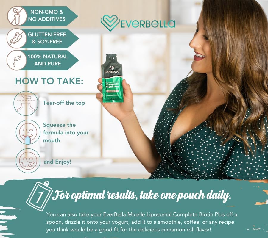 Miniatura 6 de Biotina completa Plus, sabor a rollo de canela, fórmula liposomal, biotina, aceite de semilla de calabaza, aceite de semilla de comino negro, D3,