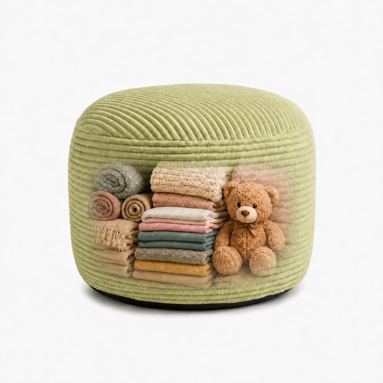 Storage Pouf Cover, No Filler, Corduroy, Light Olive Green, 20 Inch