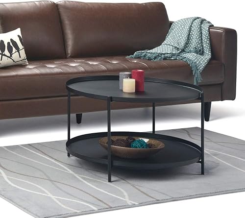 Miniatura 2 de SIMPLIHOME Monet - Mesa auxiliar industrial de metal de 32 pulgadas de ancho, color negro, para sala de estar y habitación familiar