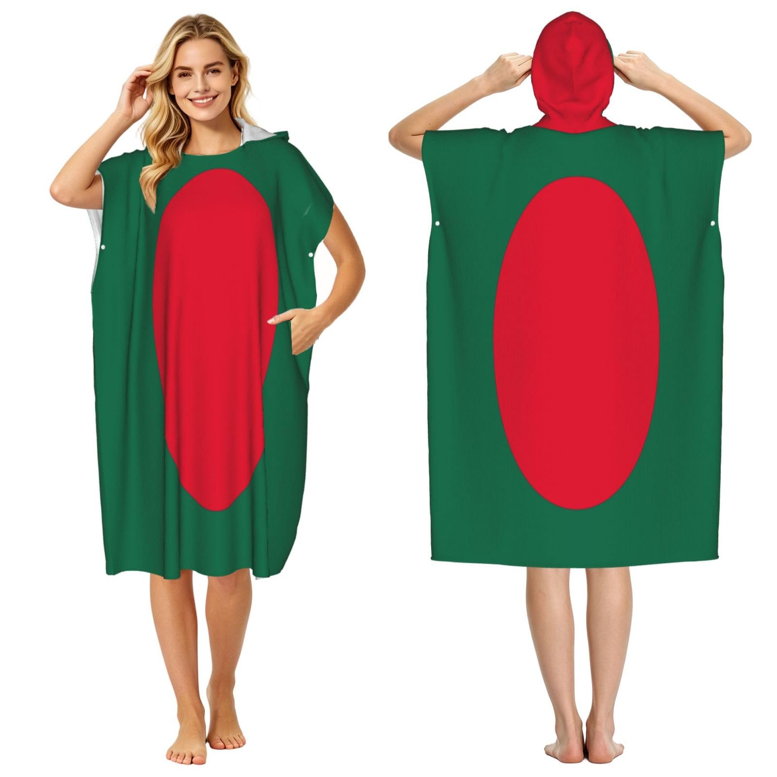 KLGRTJHK Flag Of Bangladesh Adult Hooded Beach Poncho Towel 43"X35"
