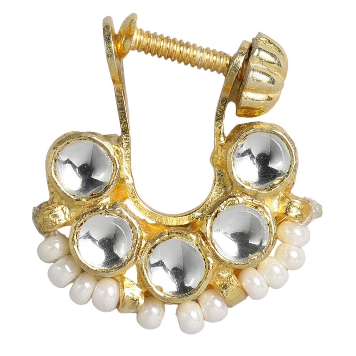 ACCESSHER Gold-Plated White Kundan and Pearl Studded Handcrafted Nose Pins (B09X5TBMNY) Amazon Price History, Amazon Price Tracker
