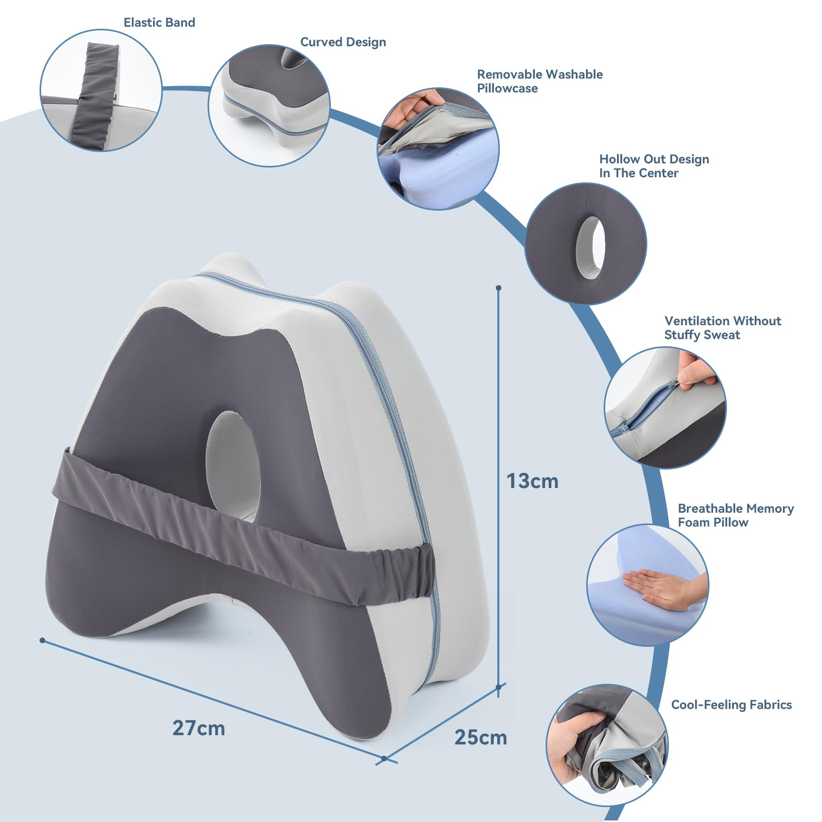 OTraki Poduszka na kolana dla osób śpiących na boku, ergonomiczna poduszka do przechowywania, pianka z pamięcią kształtu, chłodny materiał, zdejmowana i nadająca się do prania, ortopedyczna poduszka