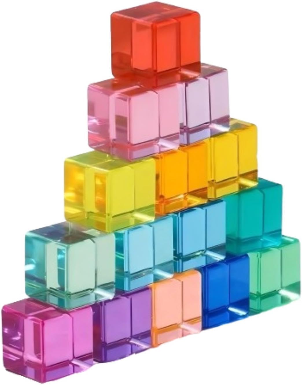 SPSMOKH Rainbow Acrylic Gem Cubes, Translucent Sensory Building Blocks, Educational Stacking Toys for Kids Toddlers, Perfect for Christmas Birthday Gifts (15 Pcs cube)