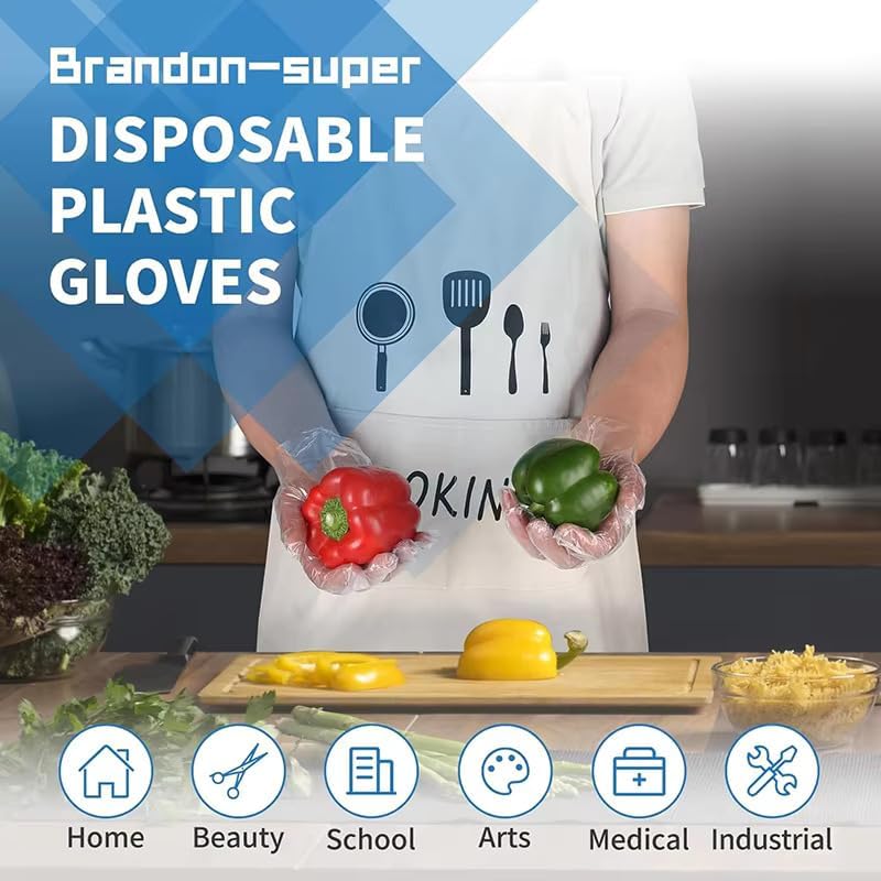 Image of adbeni Premium Disposable Transparent Gloves 100 Pcs & Head Shower Caps 50 Pcs | Waterproof, Latex-Free, Hygienic for Hair Coloring, Kitchen, Cleaning, Food Handling, Bath & Salon, Multipurpose Use