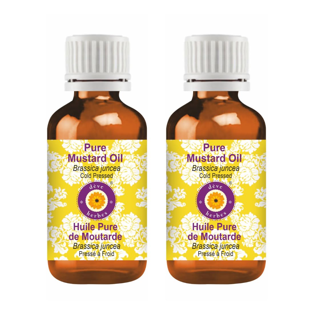 Deve Herbes Mustard Oil (Brassica juncea) | Cold Pressed | Pure | Natural | Undiluted | For Diluting Essential oils | For Hair, Skin & Massage | Non-Sticky| Lightweight| Unisex | 100ml X 2 (6.76 oz)