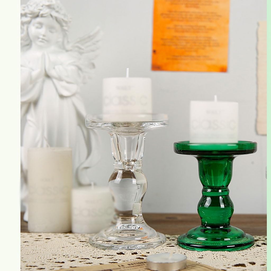 Kerzensockel Römischer Säulen-Kerzenhalter aus Glas, grüner Duftkerzenhalter, moderner Votivkerzenhalter, Tischdekoration, Ornamente Kerzentellerhalter(L14cm)