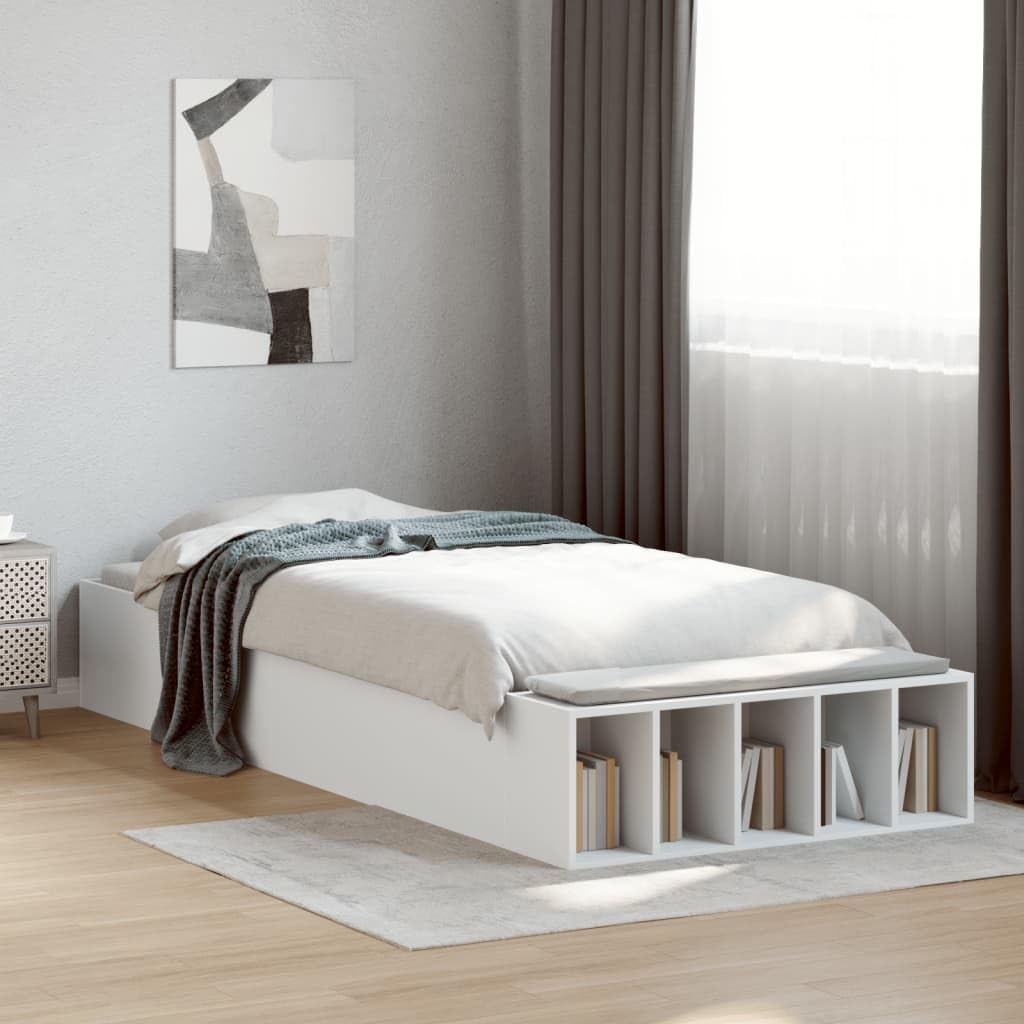 vidaXL Bettgestell, Bett mit Stauraum für Schlafzimmer, Bettrahmen mit Lattenrost, Schlafzimmerbett Einzelbett, Weiß 90x200cm Holzwerkstoff