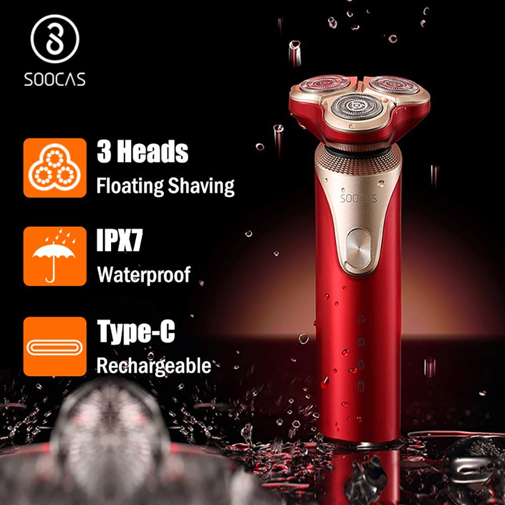 SOOCAS Rasoio elettrico da uomo, rasoio elettrico da uomo, bagnato e asciutto, IPX7 impermeabile rotativo per il viso, rasoio portatile senza fili, ricaricabile tramite USB, per marito papà, nero
