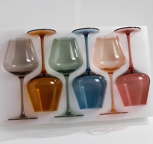 Physkoa Juego de copas de vino de colores Burgendy de 6 a 18 onzas, copas de vino coloridas sopladas a mano con tallo largo, copas de vino