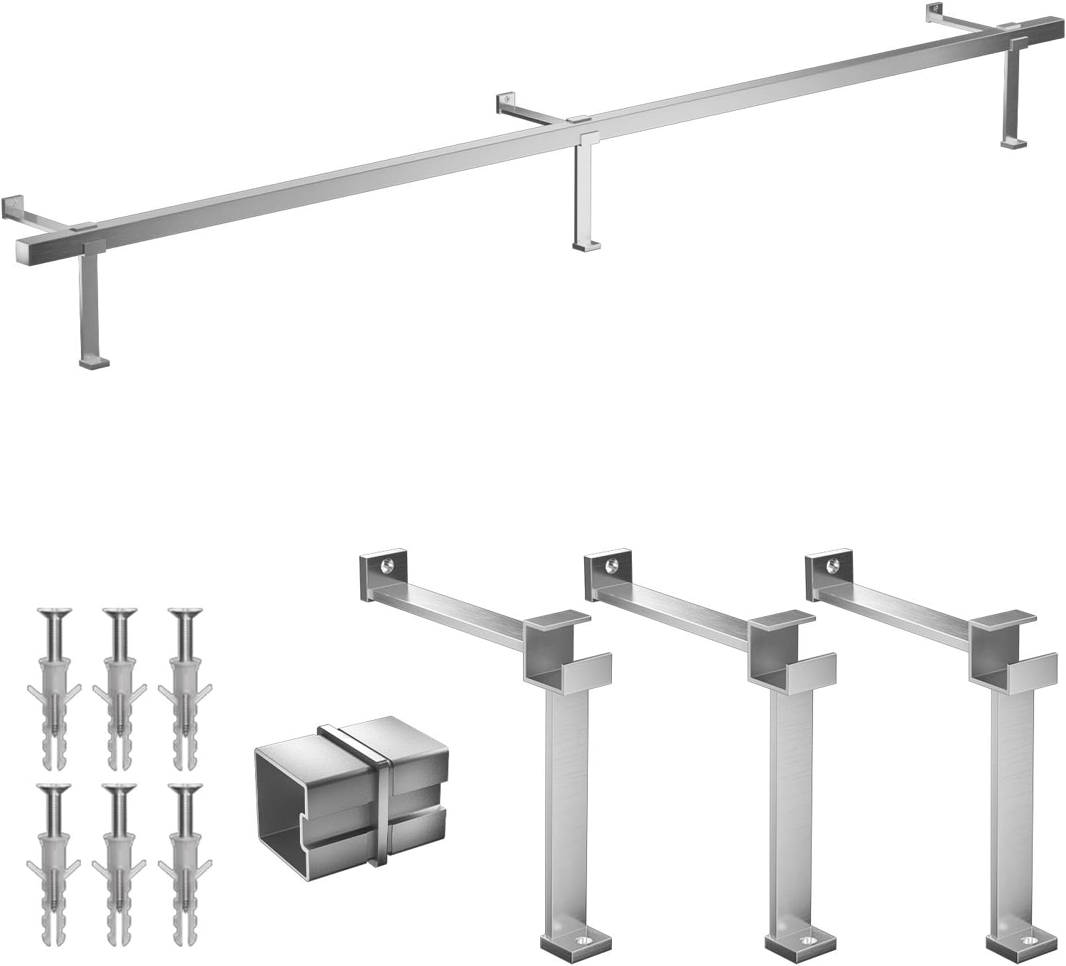 6ft Bar Foot Rail Kit - Stainless Steel 304 Satin Brushed Square Railing, Undercounter Mount Hardware and Tubing Complete Kit for Indoor and Outdoor