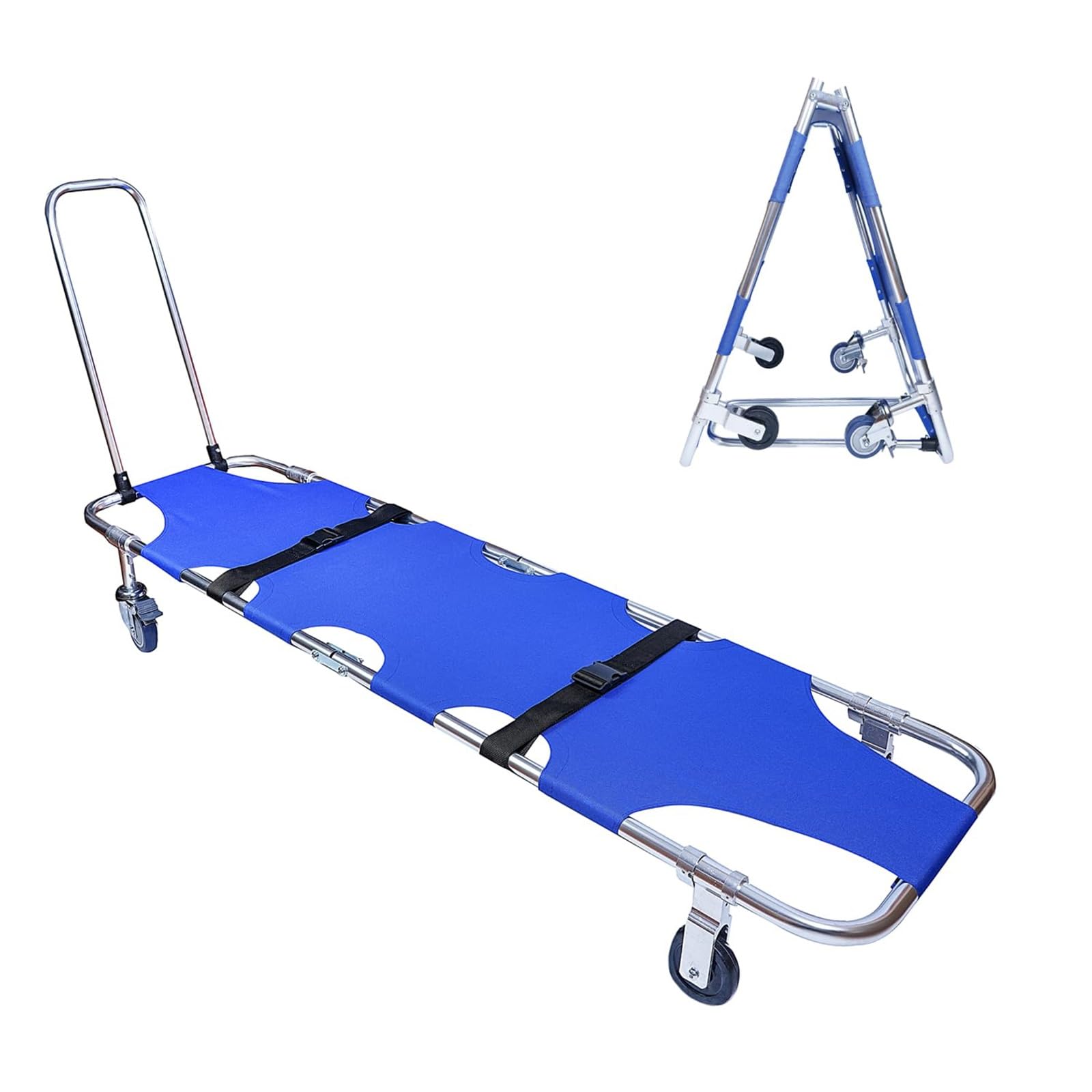 Brancard Pliant, brancard de sauvetage léger en alliage d'aluminium à 4 roues avec barre de traction,pour les hôpitaux, les cliniques, les sites sportifs, les services de secours en cas d'incendie.