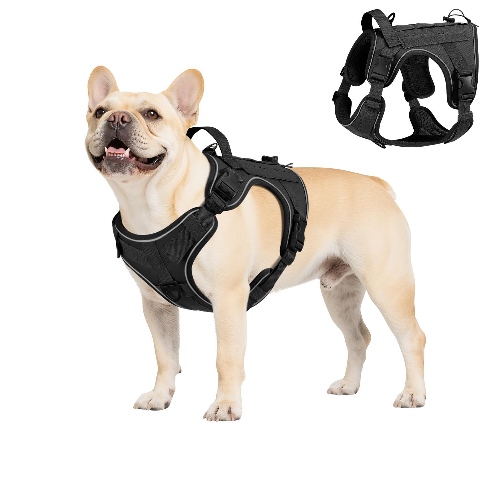 VavoPaw Heavy Duty Tactical Dog Harness for Large Dogs, No Pull Adjustable Pet Harness Reflective Service Training Easy Control Pet Vest Military K9 Working Dog Harnesses, Black, S — image 1