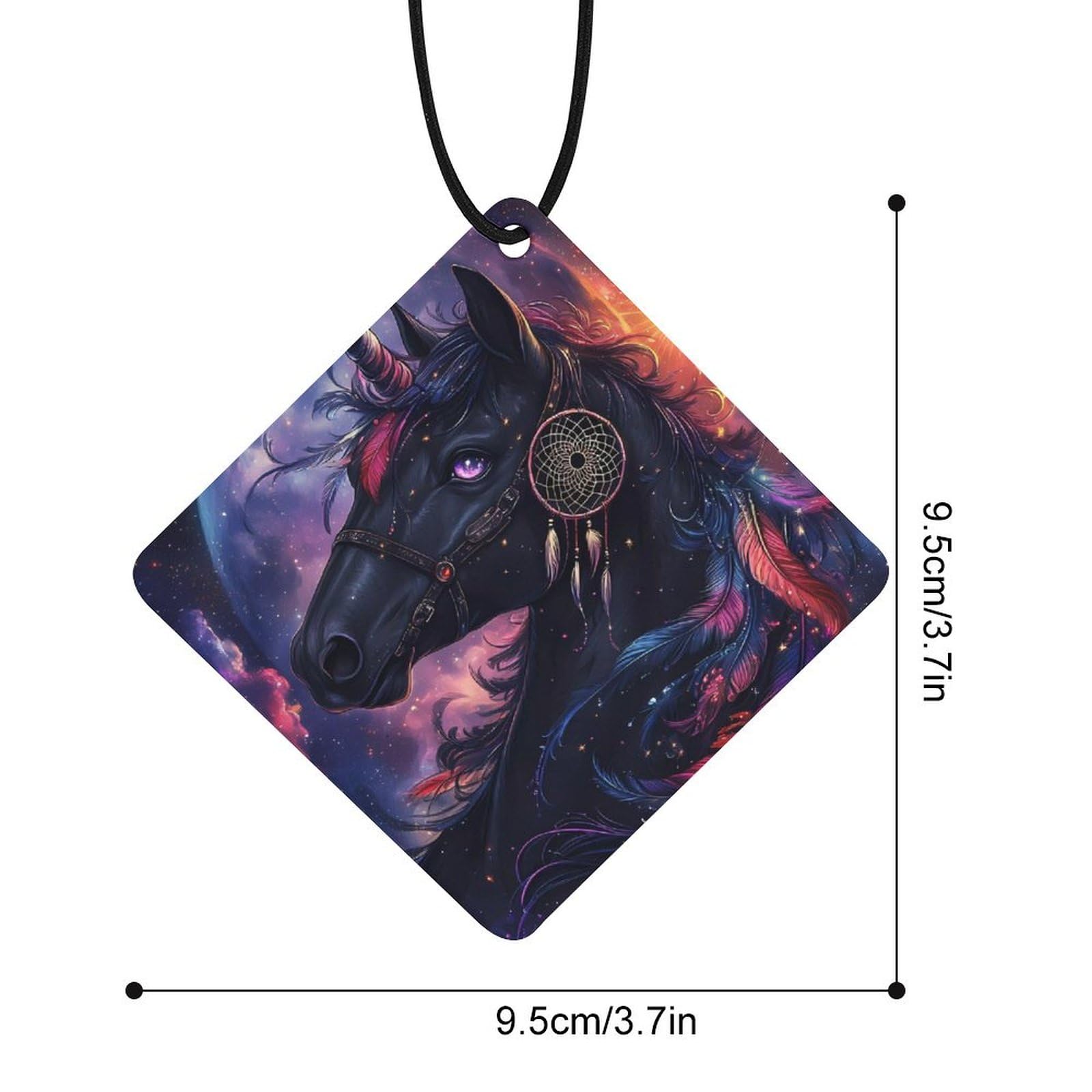 Un-icorn Black Horse Fantasy Car Air Freshener Hanging Aromatherapy Tablets for Car Accessories Rhombus