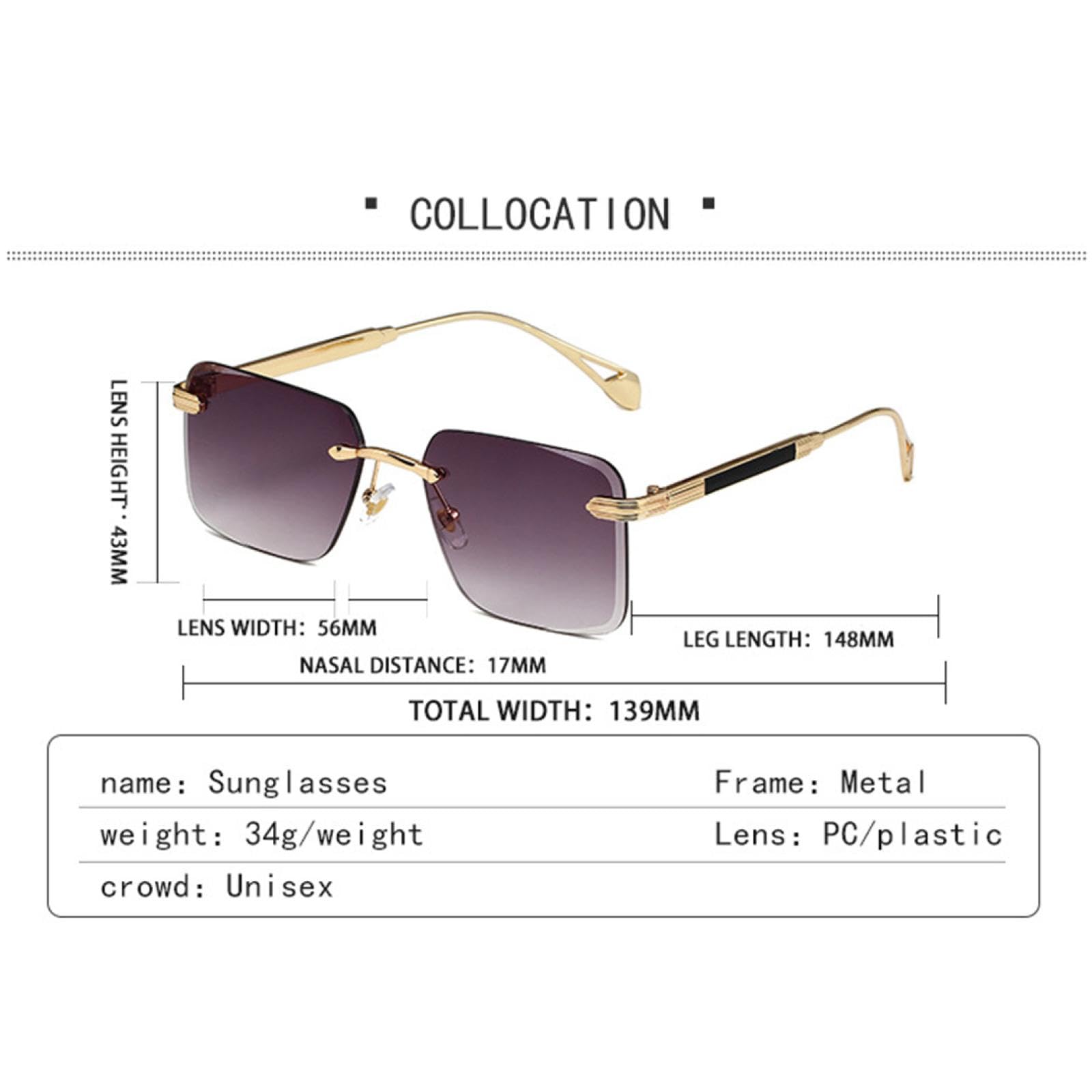 Okulary przeciwsłoneczne bez oprawek dla mężczyzn Vintage Fashion Women Vacation