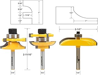 YONICO Raised Panel Cabinet Door Rail and Stile Router Bits Set 3 Bit Round Over 1/4-Inch Shank 12339q