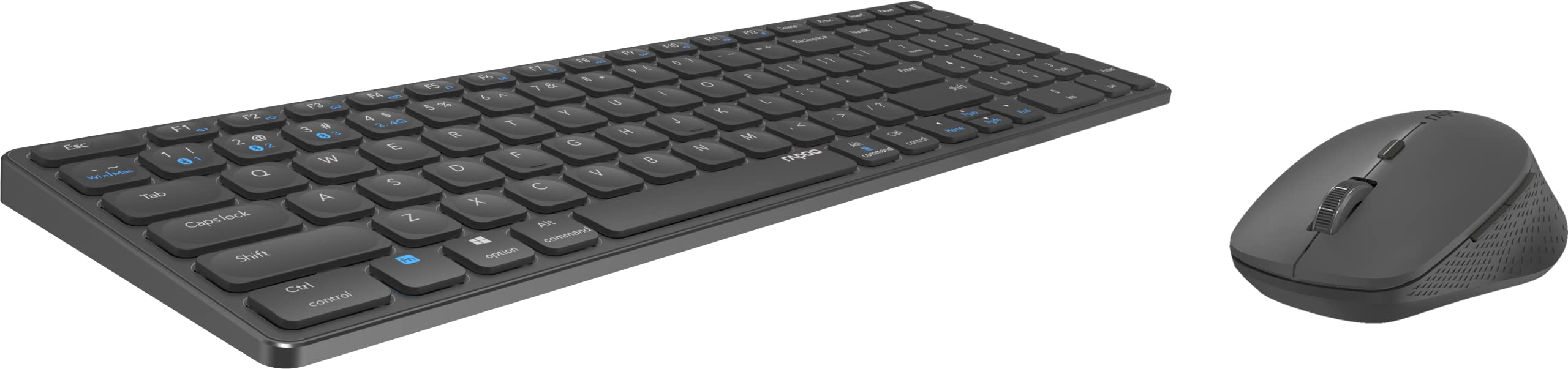 Rapoo | Teclado y Ratón Inalámbrico Ergonómico QWERTY Bluetooth, Negro | 9700M Teclado Compatible con Windows y Mac, Batería Recargable, Clic Silencioso, Conexión en Varios Dispositivos