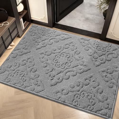 COSY HOMEER Door Mat 20”x32”,Absorbent Dirt Trapper Entryway Rugs,Non-Slip Welcome Mat,Washable Entry Rugs,Low Pile Doormat for Front Back Door,Wet Shoes & Paws,Grey Grey 20"x32"
