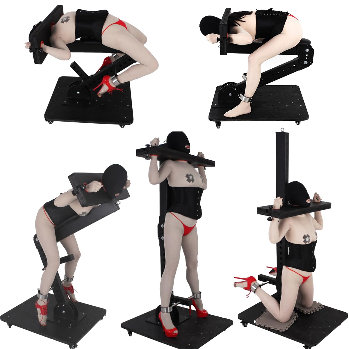 Generic BDSM Bondage Shackles Kit Slave Restraint Rack Love Furniture Binding Wooden Yoke Sex Toys, Black