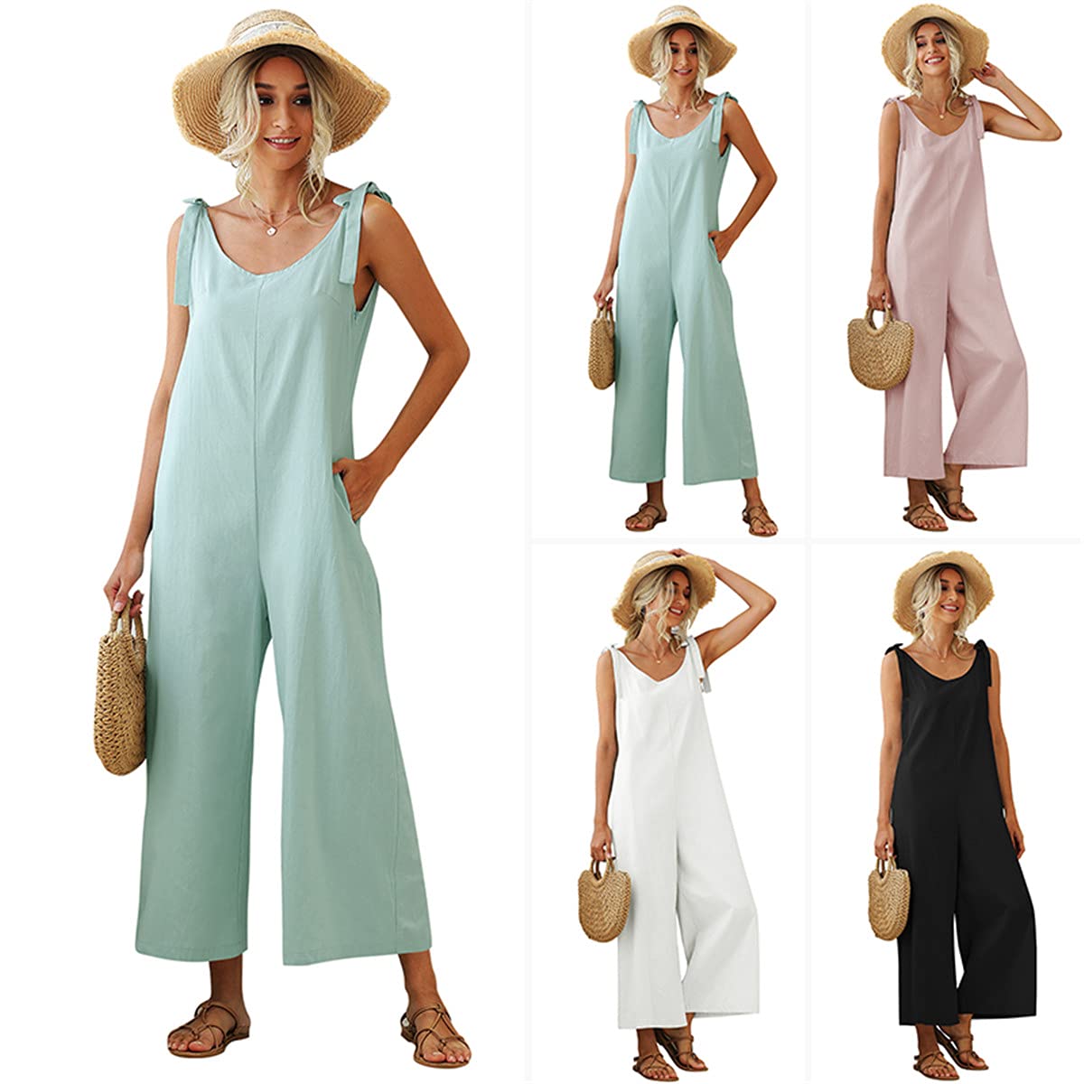 Morbuy Petos de Pantalones para Mujer, Monos Verano Casual Baggy Overoles Jumpsuit Tirantes Pantalones Embarazados con Bolsillos, para Playa Fiesta Oficina