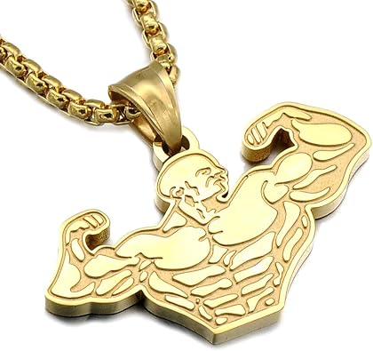 AOCHEE Stainless Steel Muscle Men Gym Necklace for Hip Hop Bodybuilder Dumbbell Barbell Weight Lifting