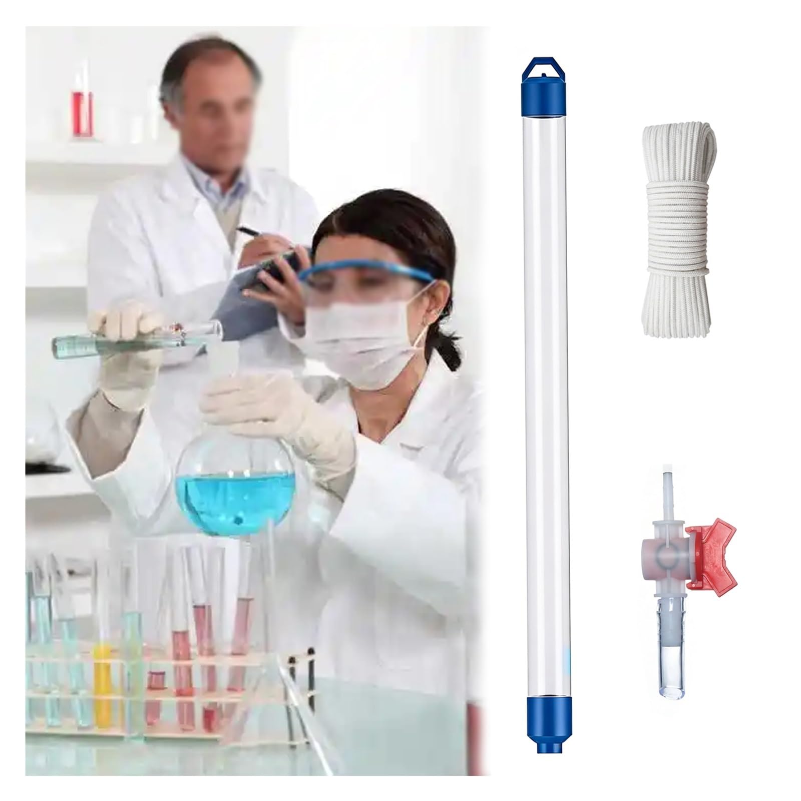MZZKFC Deepwater Sampler for Aboratory Analysis，Water Sampler Kit with Gravity Water Stopper Ball & Throttling Valve，Slim Water Sampling Dipper 250 500 1000ml(0.25 L-36.7 in/932mm)