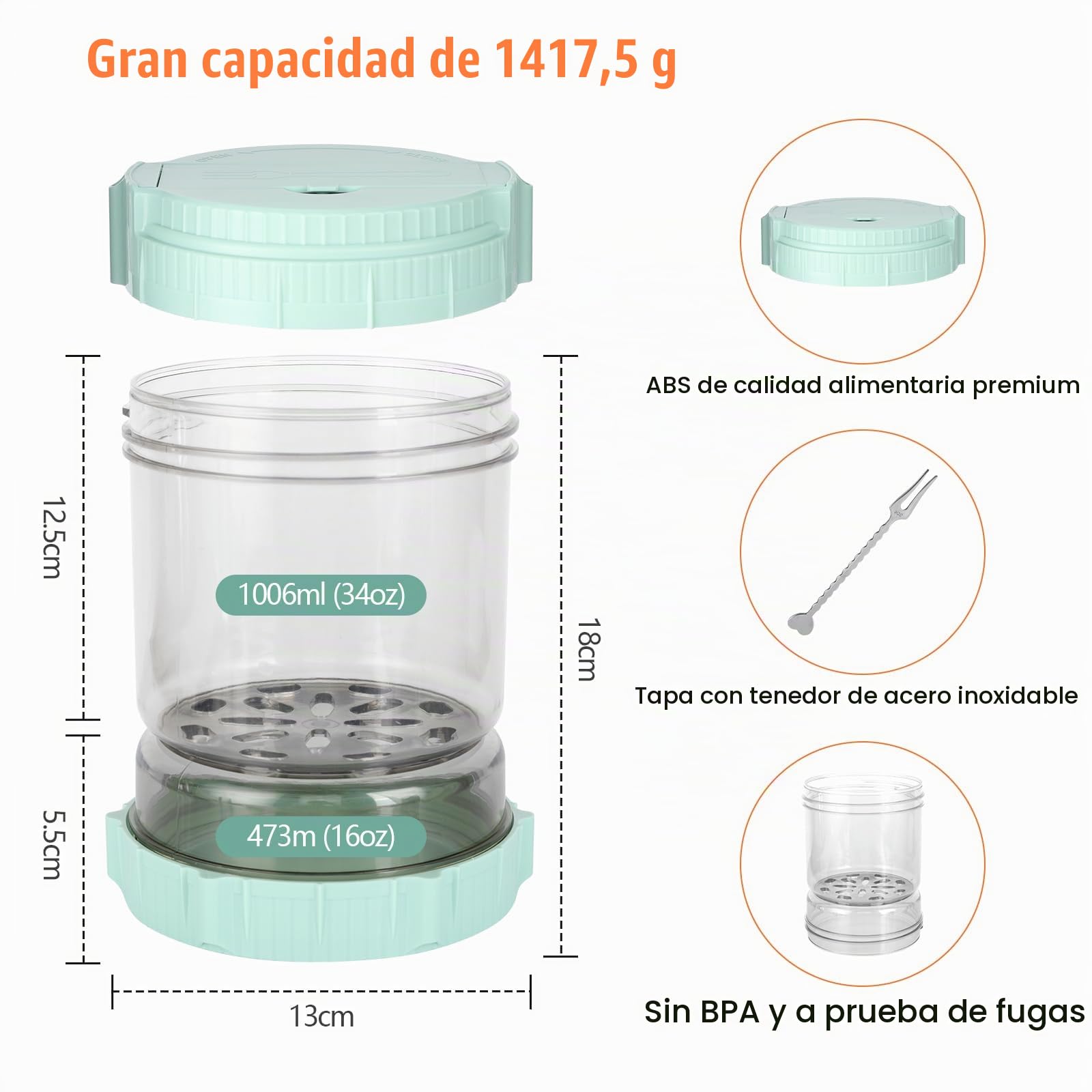 VINATO Bote para Aceitunas con Escurridor Capovolteable | Recipiente Encurtidos Hermético, Almacenaje Cocina | 1.5L (Aceitunas, Jalapeños)