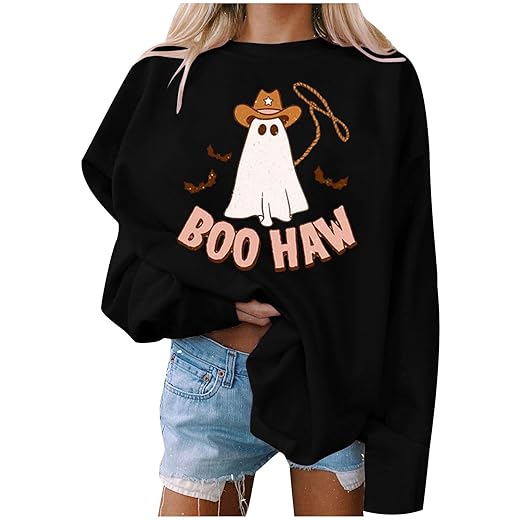 JUSLIO Gift Cards Email Delivery Instant Sweatshirt for Women Funny Pattern Print Crewneck Long Sleeve Tunic Tops Loose Fall Blouse Pullover for Teen Girls Black