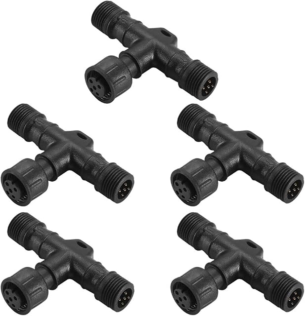 INDARUN 5 pcs 5 Pins T-Connector Waterproof IP67 for RGBW Led Decking Lights