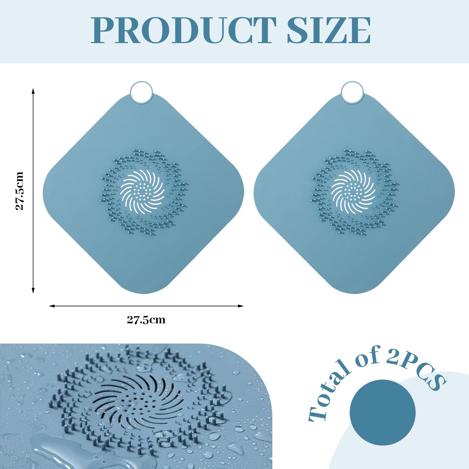 BelleVive 2 Pack Large Hair Catcher for Bath Drains Silicone Hair Catcher for Bathtub Drains All-in-One Hair Strainer for Showers Designed for Standard Drains Blue - Image 2
