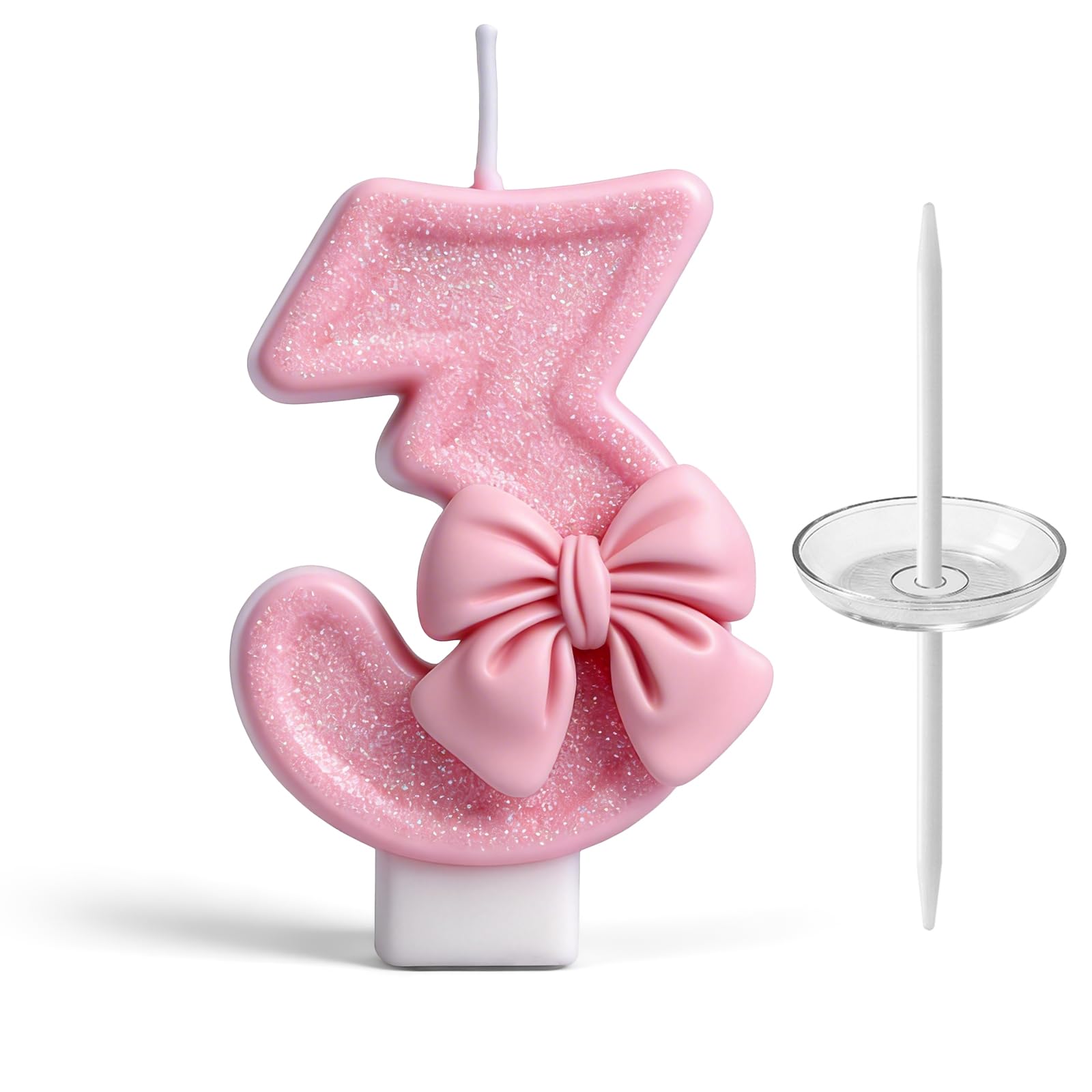 Peapin Girls Pink 3Nd Birthday Cake Topper, Butterfly Glitter Number Candle Cake Decoration, Birthday Candles, Number Candles For Cakes, Birthday Party Cake Decorations