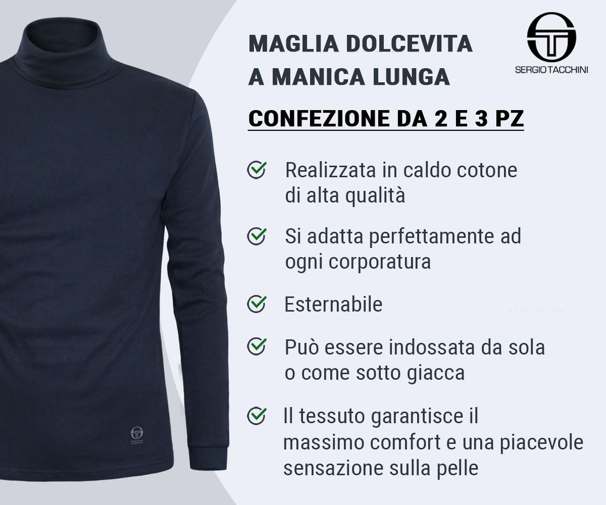 Sergio Tacchini Maglia Uomo Dolcevita Collo Alto Caldo Cotone Limited Edition