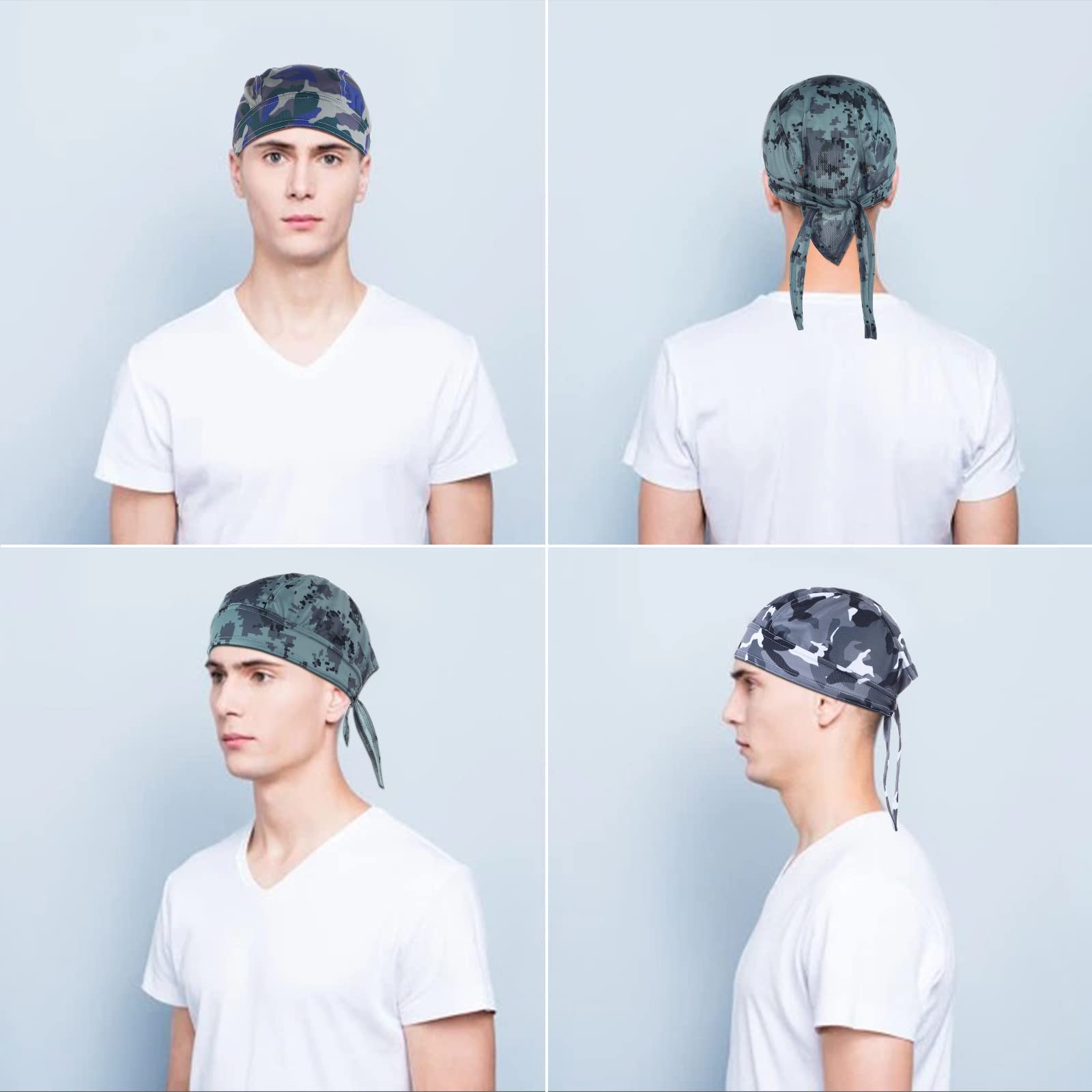 4 szt. bandana męska chusta na głowę, czapka typu hidżab, czaszka, ochrona przed promieniowaniem UV, na lato, kamuflaż, kask rowerowy, hidżab, bandana, chusta na głowę, damska czapka rowerowa, do