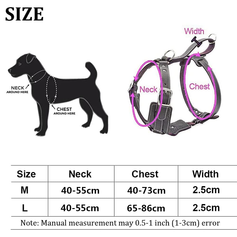 Arnés para perro de piel auténtica, duradero, ajustable, para perros grandes, control rápido con asa, accesorio para mascotas para Labrador K9 (L)
