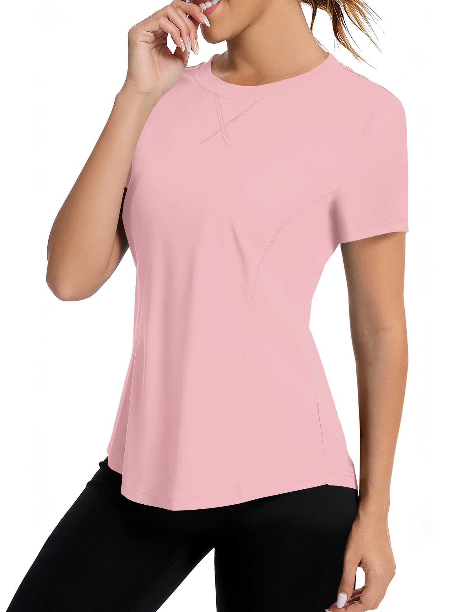 iWoo Sport-Shirt für Damen, kurzärmelig UPF 50+, leicht, atmungsaktiv, schnell trocknend, Outdoor Sportshirt, lockere Passform, Sportoberteil