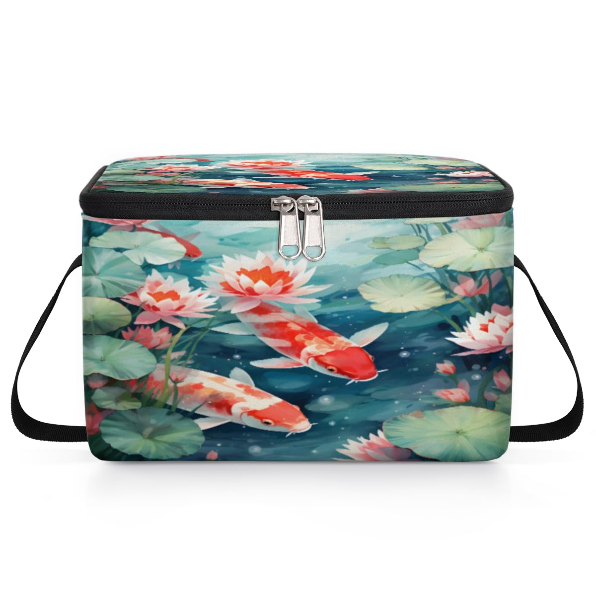 GzLeyigou Kois Carps Family Lunch Bags for Women Men 9 Cans, Hot & Cold Food Delivery Bag Insulated Grocery Bag Insulated Lunch Box Lotus and Leaf Cooler Bag for Office Work Picnic Beach