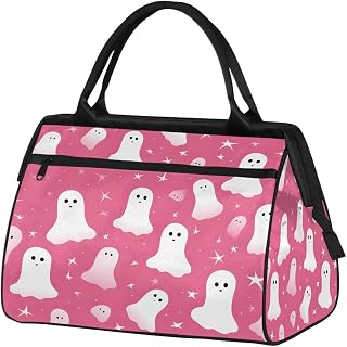 Pink Cute Ghost Travel Duffle Bag for Women Men Kids Large Waterproof Gym Tote Bag Carry On Overnight Weekender Bags for Dance Yoga Sports Camping 15.2 Inch